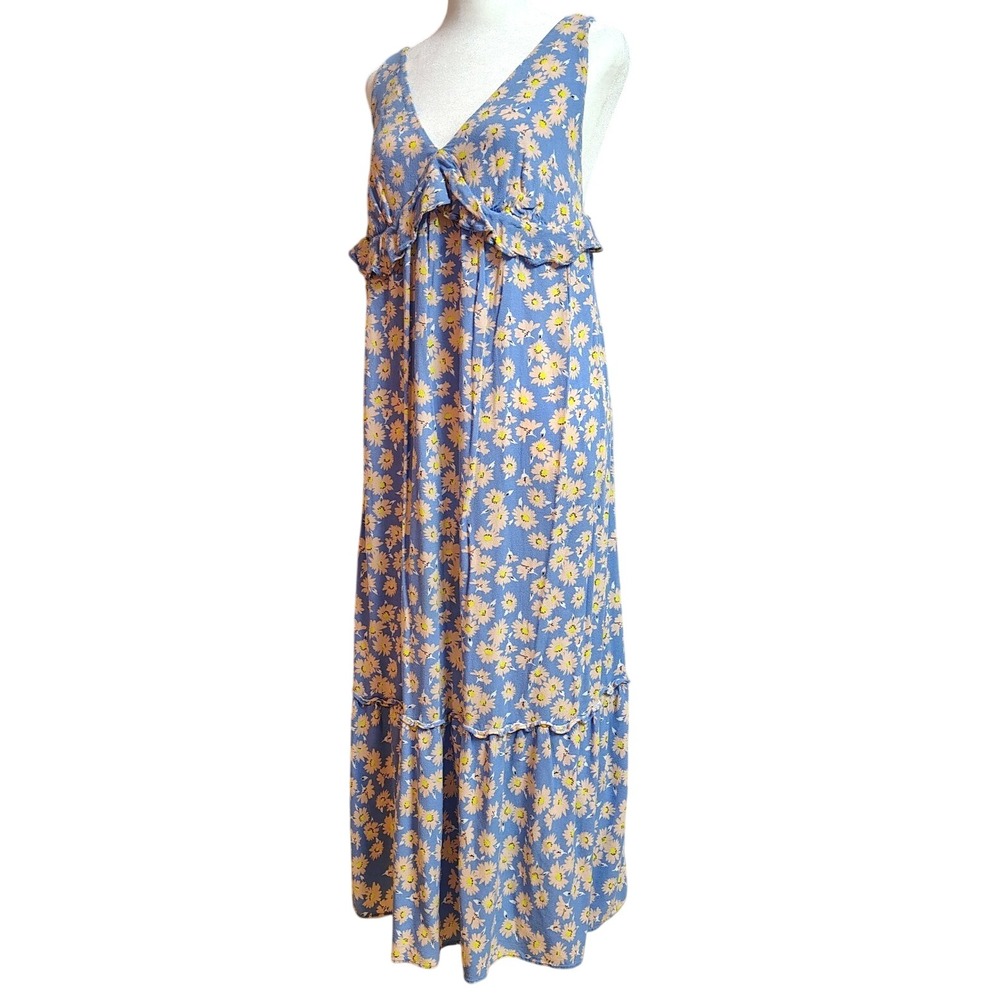 Who What Wear Dress Womens Size Medium Floral Sleeveless Blue‎ Tank Flowy Spring